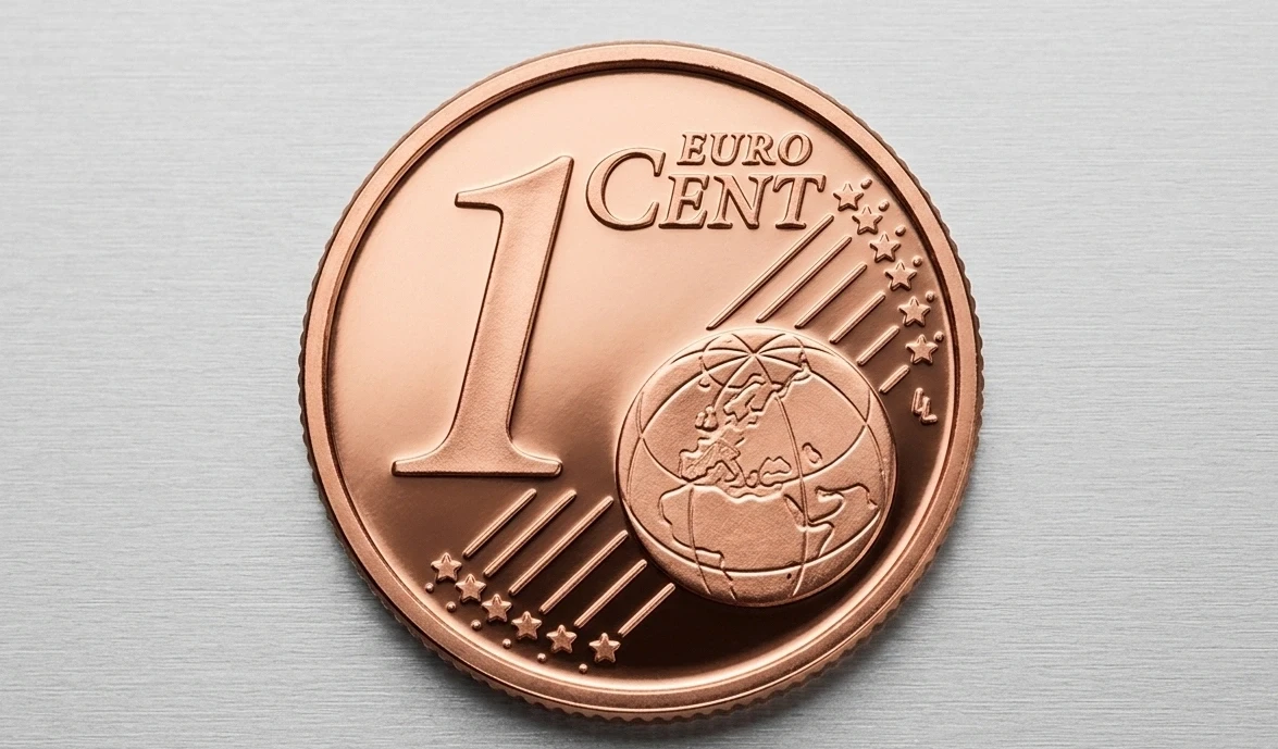 Minimalistische Nahaufnahme einer neuen 1-Cent-Münze